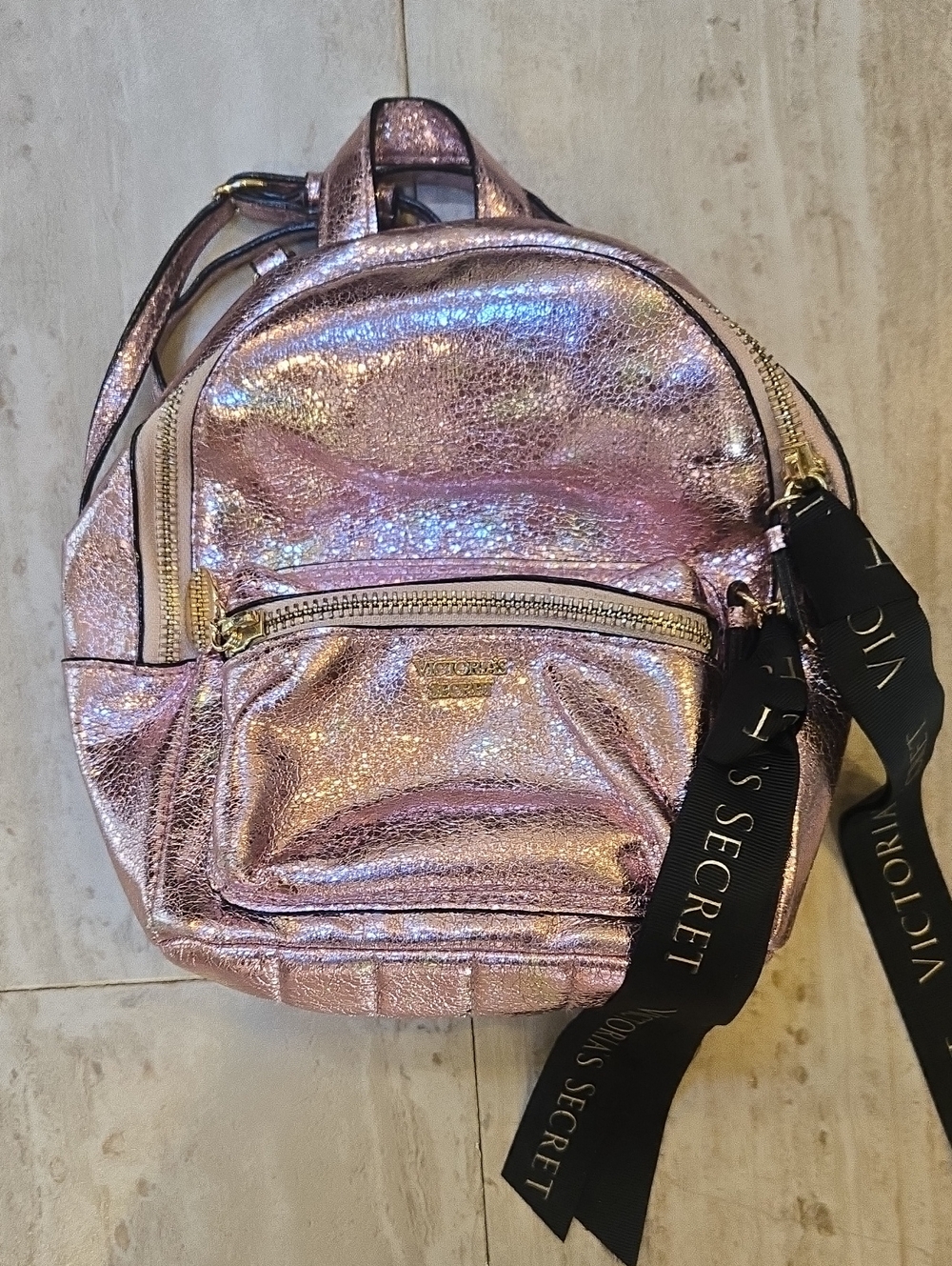 Victoria's Secret Metallic Crackled Pink Mini Backpack